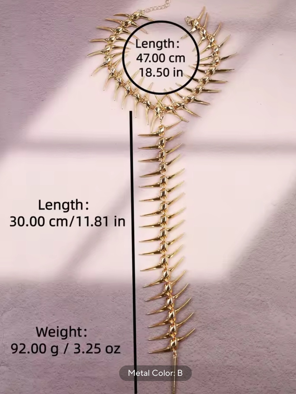 Avangarde Gold Spine-Back Gothic Necklace - Picture 4 of 5